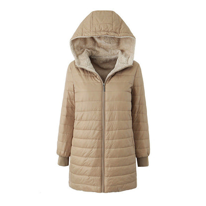 Womens Warm Hooded Fleece-lined Coat