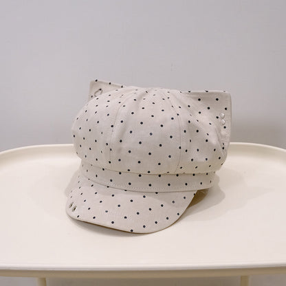 Korean-style Cute And Sweet Polka Dot Newsboy Hat Suitable For Spring And Autumn, Versatile For Casual Wear, Painter's Hat