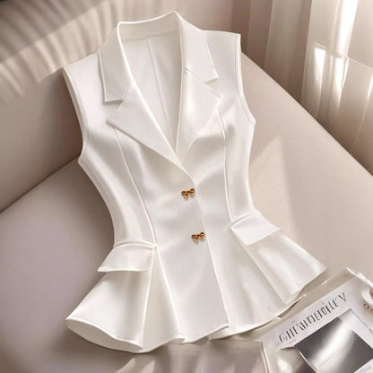 Waist-cinching Ruffled Hem Elegant Commuter Outer Vest