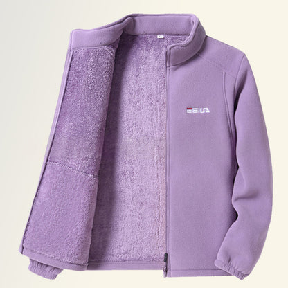 Women's Fleece Lined Polar Fleece Jacket Windproof Warm Stand Collar Sweatshirt For Outdoor Sports Casual Wear