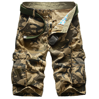Men Summer Loose Fit Cotton Cargo Shorts Thin Fabric Multi Pocket Camo Bermuda & Capri Casual Pants