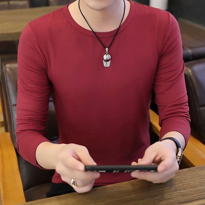 Autumn And Winter Military Fans Men's T-shirt Long Sleeve Slim Solid Color Crew Neck Pullover Original Men's Bottoming Shirt Manufacturers Wholesale