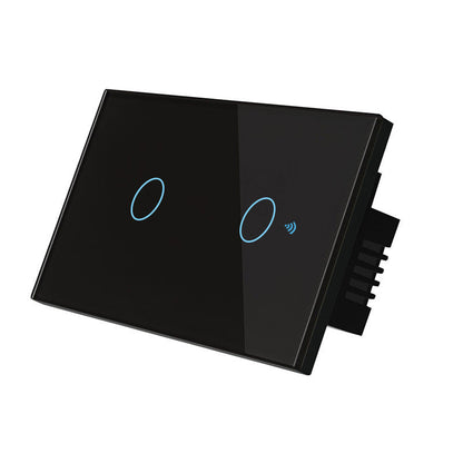 Smart RF Touch Light Switch (2-Gang) – Glass Panel Wall Switch with Remote/App Control