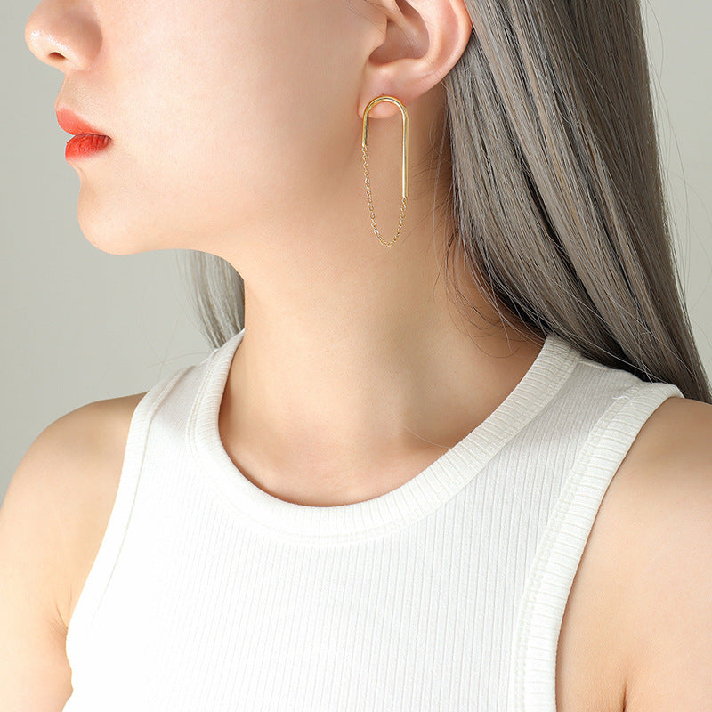 Euro-American Chain U-shaped Ear Studs