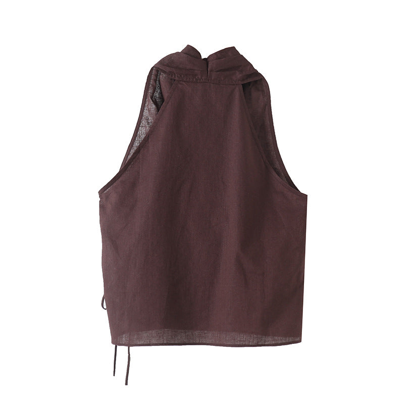 Old-money-style Halter-neck V-neck Sleeveless Top