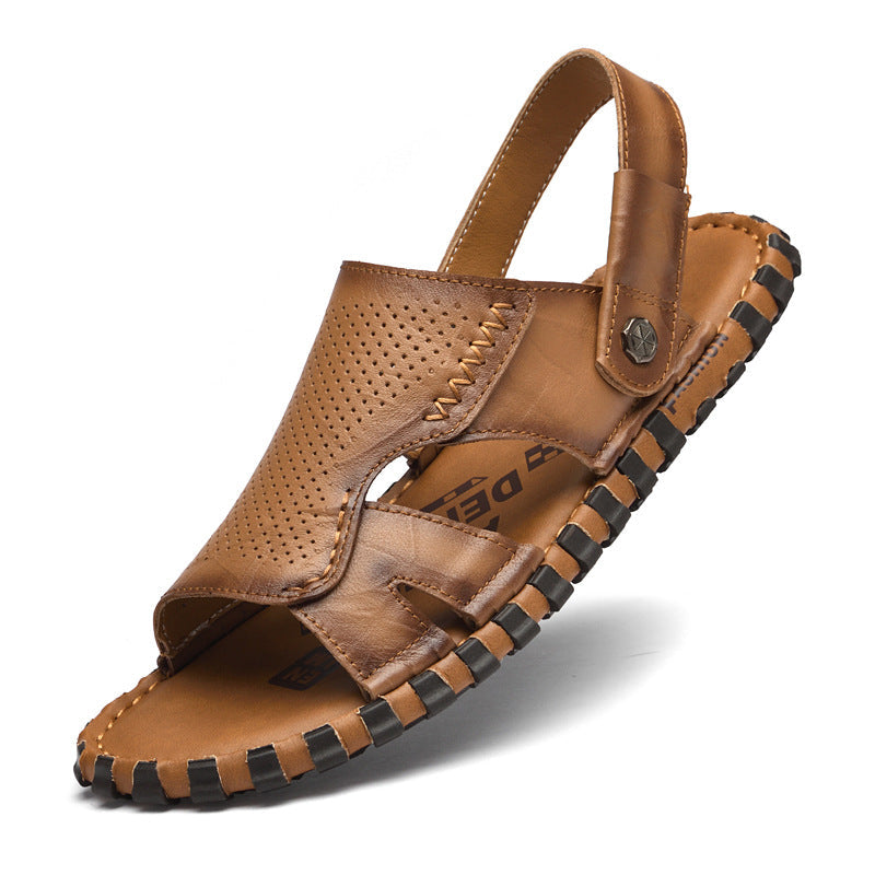 Leather Casual Outdoor Beach Thick-soled Slippers