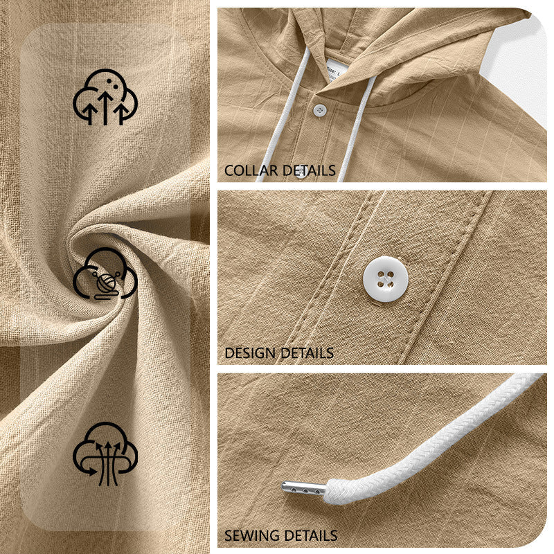 Casual Mens Loose-fit Vertical-striped Hooded Long-sleeve Shirt