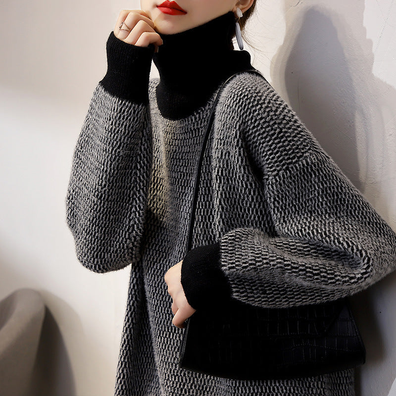 Turtleneck Sweater Loose-fitting Outerwear-style Laid-back Knit Womens Bottoming Shirt