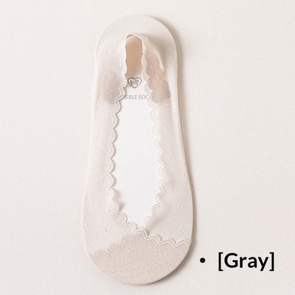 Womens Lace Invisible No-show Socks With Silicone Non-slip Backing