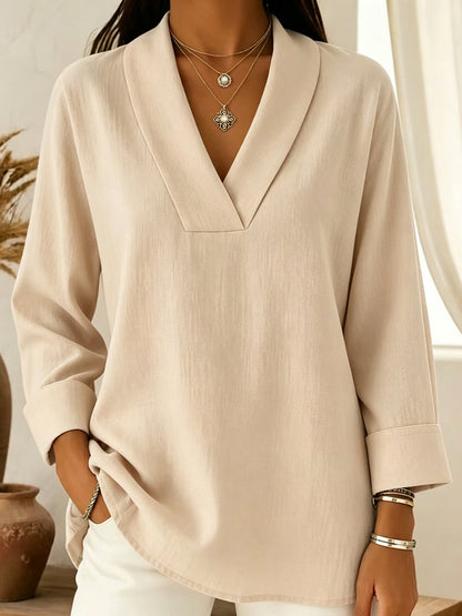 Womens Relaxed-fit Three-quarter-sleeve V-neck Blouse