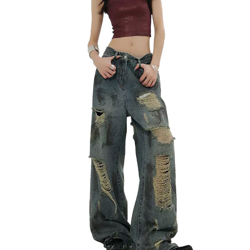 Distressed Ripped Beggar Jeans For Women
