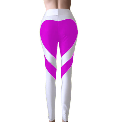 Butt-lifting Heart-patterned Patchwork Leggings With Excellent Stretch