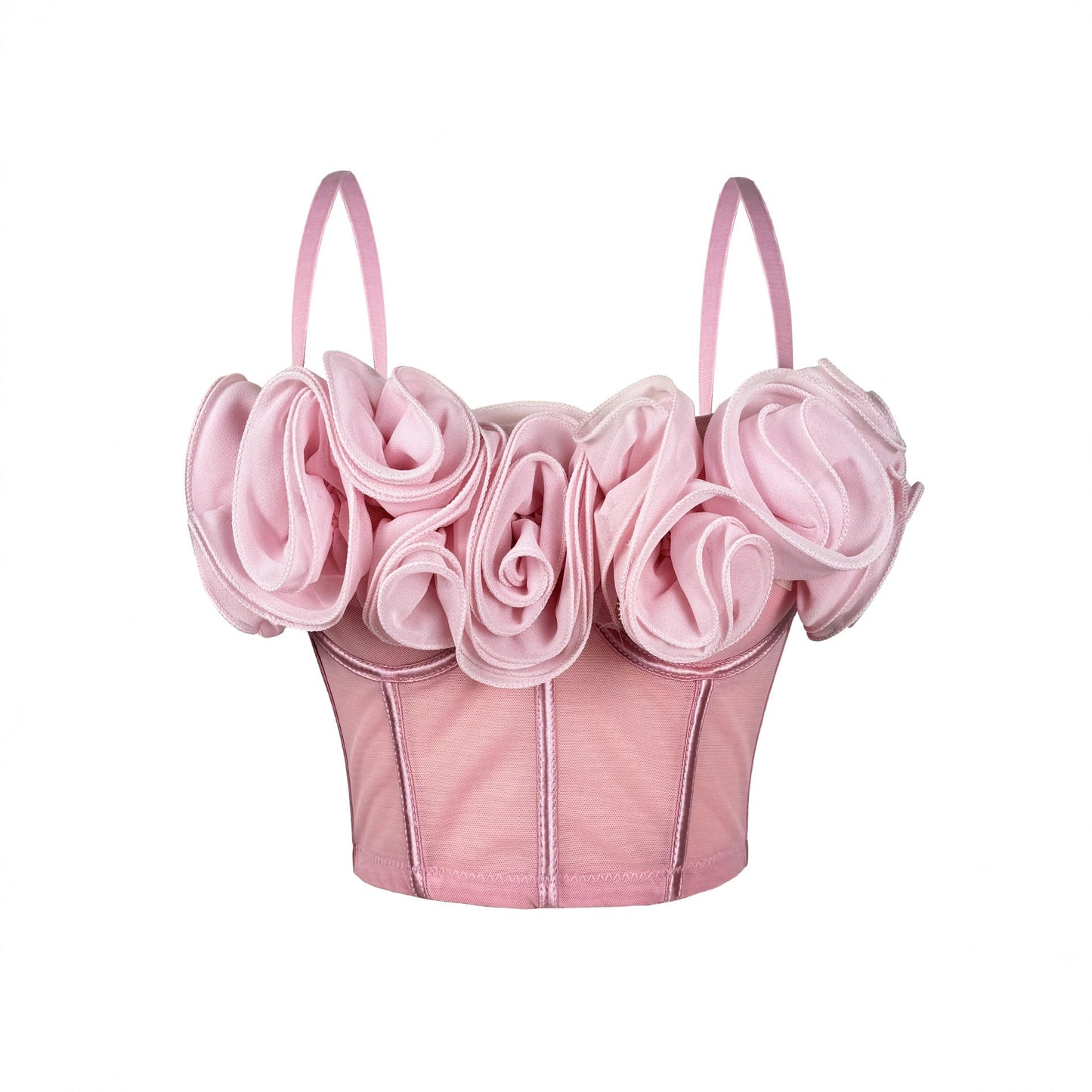 New Three-Dimensional Flower Fishbone Bra Pure Desire Tube Top Mesh Breathable Inner Fishbone Top Sexy Suspender Belt