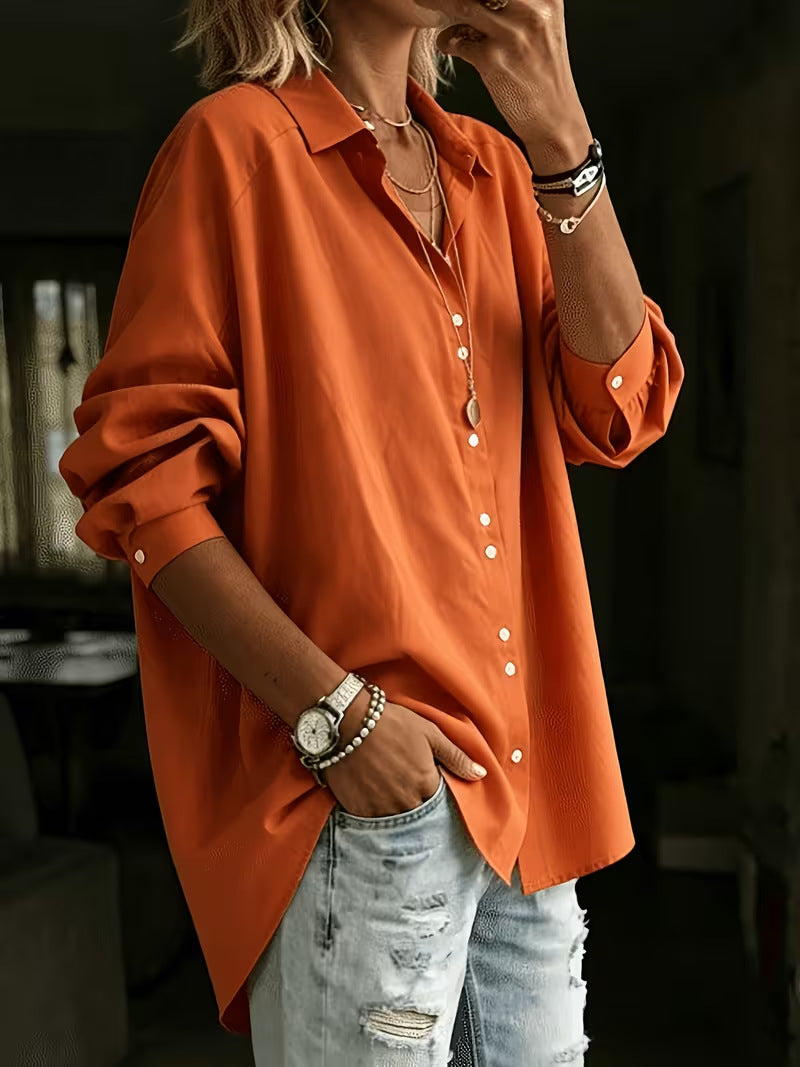 Casual Lapel Long-sleeve Shirt Fashionable Womens Wear