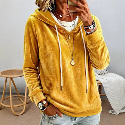 Womens Stylish And Elegant Gold-velvet Hooded Long-sleeve Sweatshirt