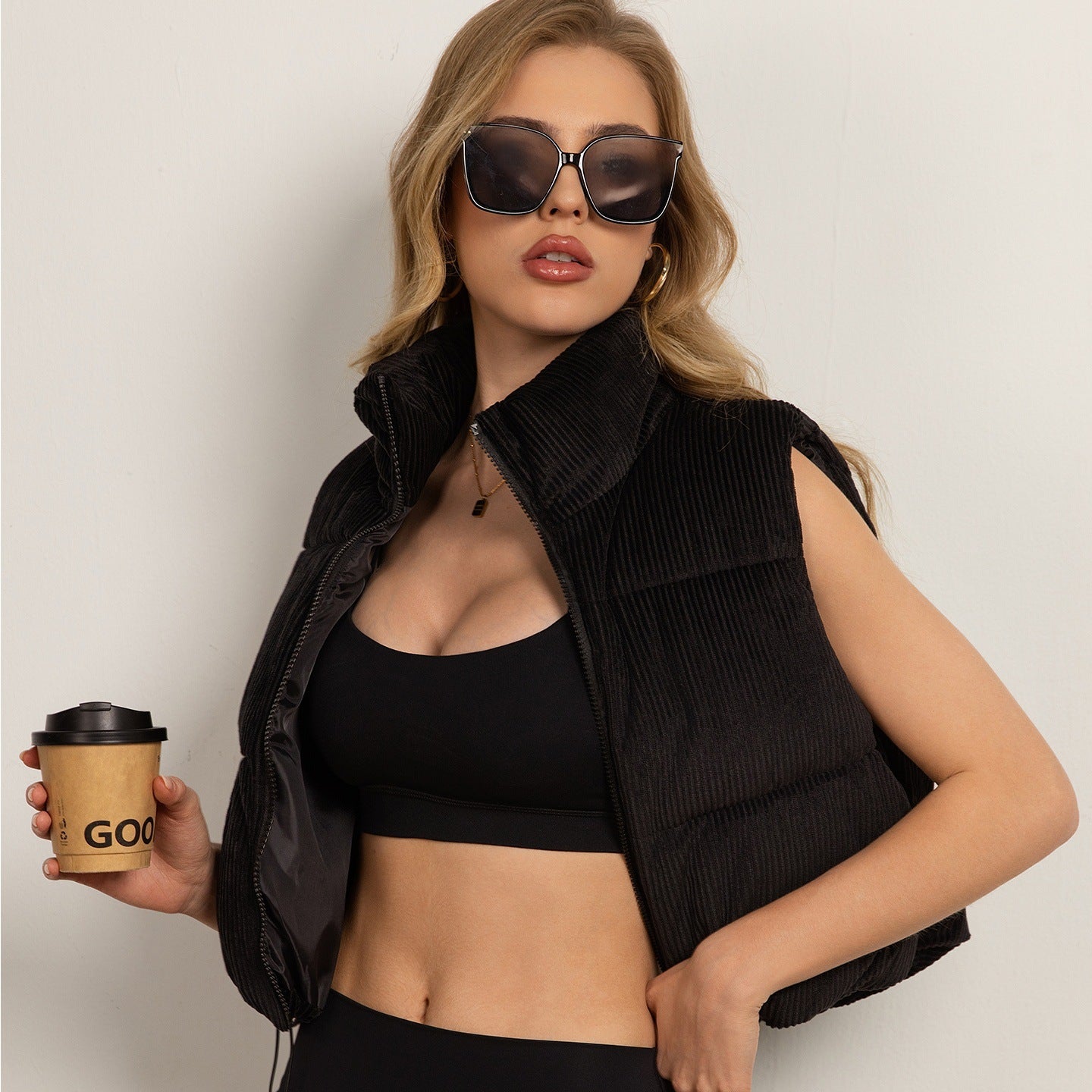 Cropped Stand-collar Sleeveless Jacketvest