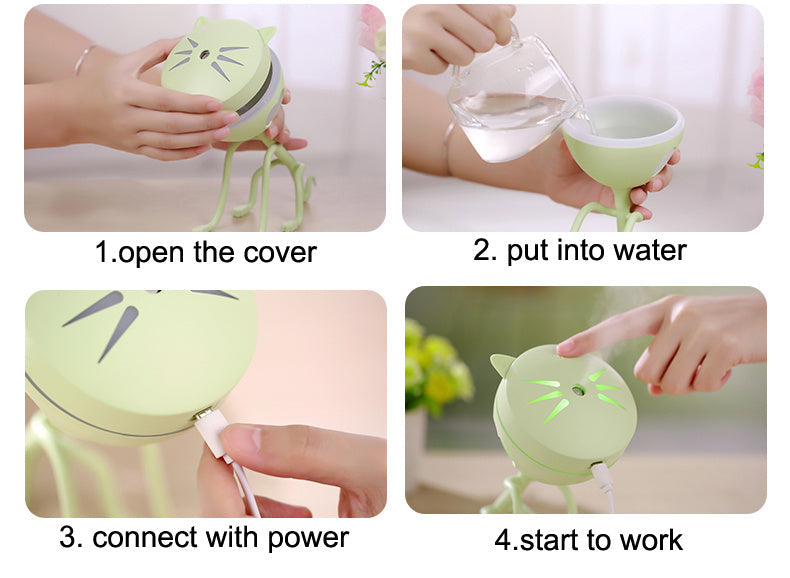 150ml Cat Ultrasonic Humidifier & LED Aromatherapy Diffuser