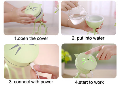 150ml Cat Ultrasonic Humidifier & LED Aromatherapy Diffuser