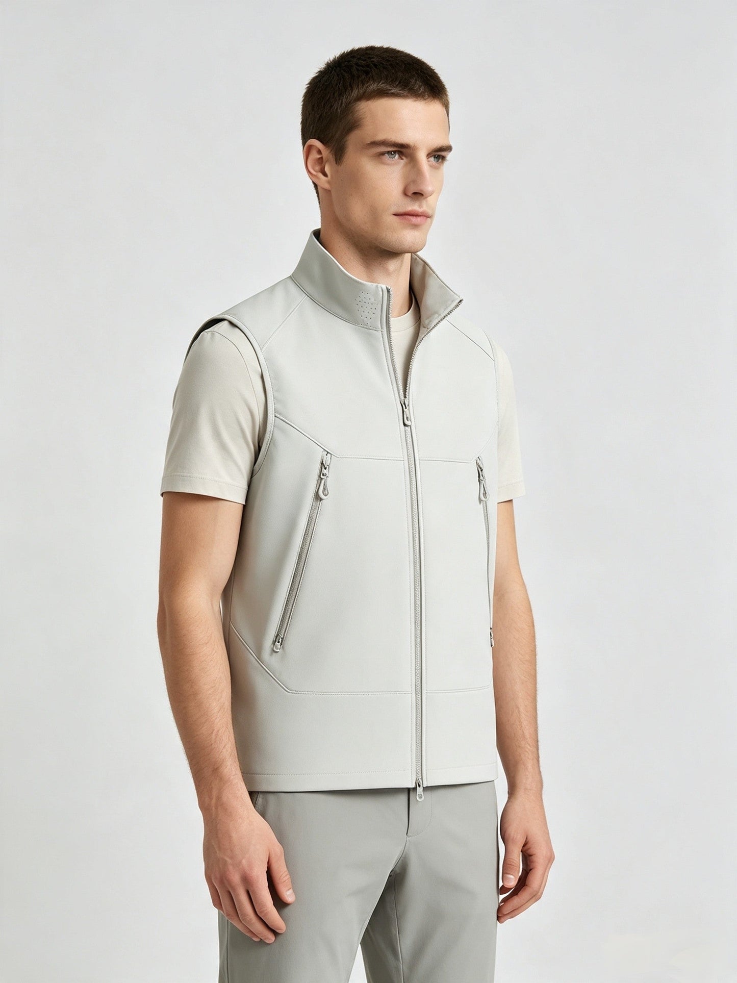 Couple Stand Collar Outdoor Vest Thin Fleece Lined Warm Sleeveless Waistcoat Wind Resistant Waterproof Functional Sports Gilet Zipper Pockets Casual Outerwear For Autumn Winter