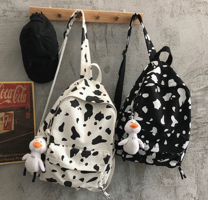 Cute Milk Cow Print Women's Backpack Canvas Travel Women School Bag for Teenage Girls Fashion Backpack