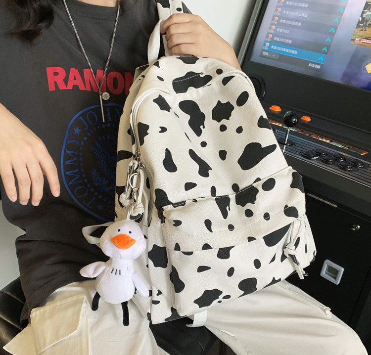 Cute Milk Cow Print Women's Backpack Canvas Travel Women School Bag for Teenage Girls Fashion Backpack