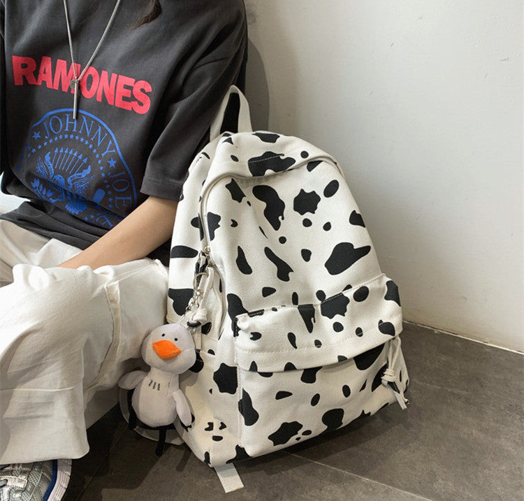 Cute Milk Cow Print Women's Backpack Canvas Travel Women School Bag for Teenage Girls Fashion Backpack