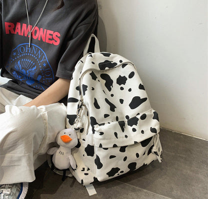 Cute Milk Cow Print Women's Backpack Canvas Travel Women School Bag for Teenage Girls Fashion Backpack