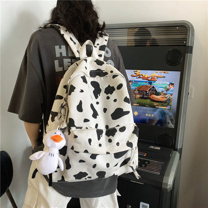 Cute Milk Cow Print Women's Backpack Canvas Travel Women School Bag for Teenage Girls Fashion Backpack