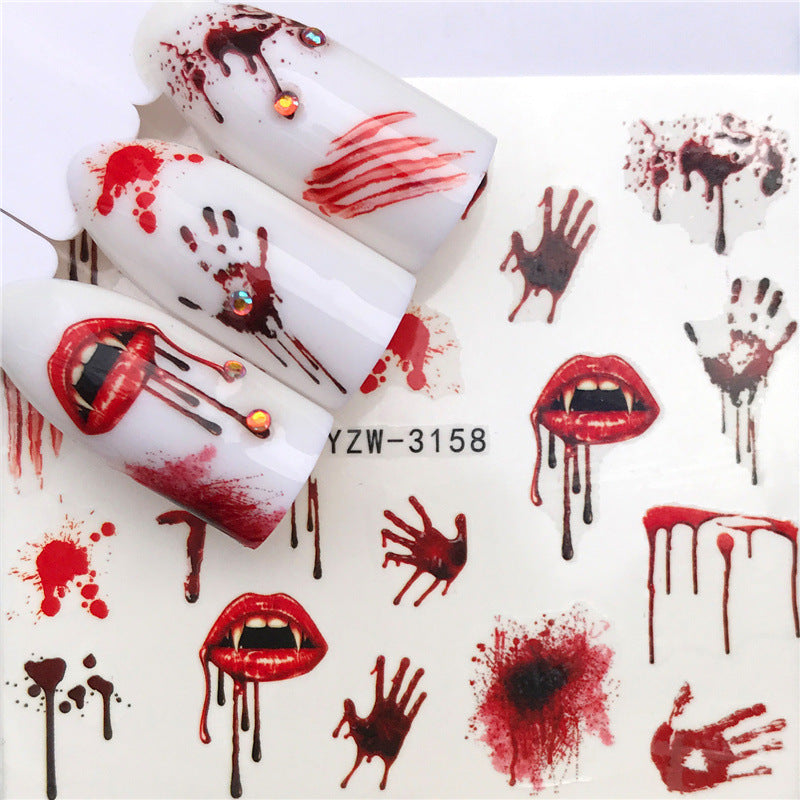 Horror Halloween Nail Sticker Maple Leaf Seahorse Water Sticker
