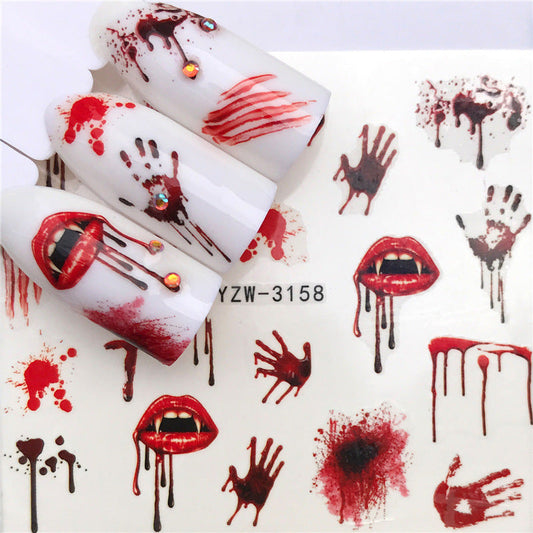 Horror Halloween Nail Sticker Maple Leaf Seahorse Water Sticker