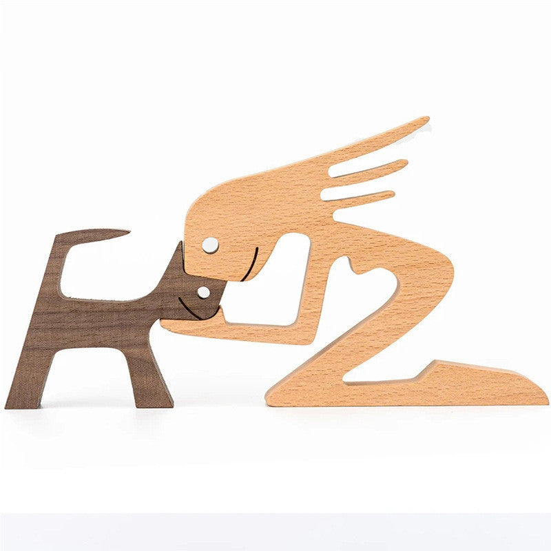 DIY Wooden Dog Figurine Sculpture Home Decor