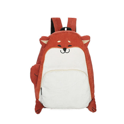 Girls Corduroy Backpack Cute Fox And Dog Animal Corduroy Backpack