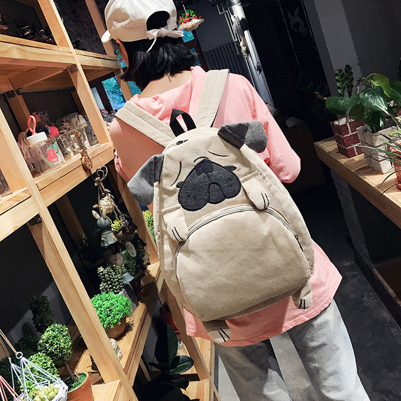 Girls Corduroy Backpack Cute Fox And Dog Animal Corduroy Backpack