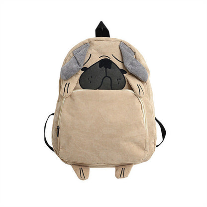 Girls Corduroy Backpack Cute Fox And Dog Animal Corduroy Backpack