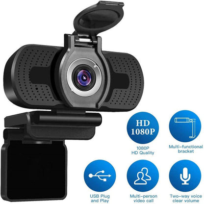 HD 1080P Webcam with Microphone & Privacy Cover – USB Plug & Play Camera