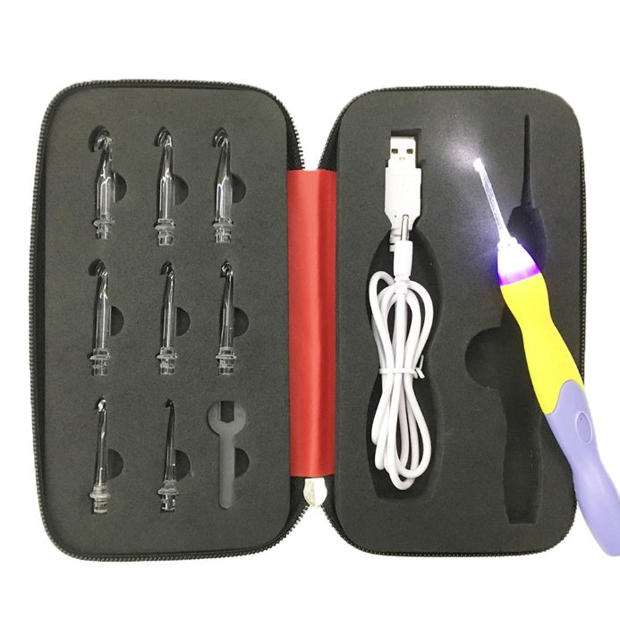 Rechargeable Light Crochet Hook, Interchangeable Needle Set
