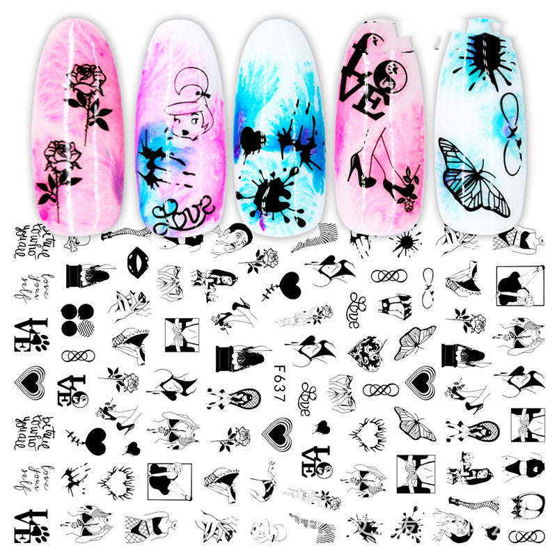 Black and White Rose Nail Decals