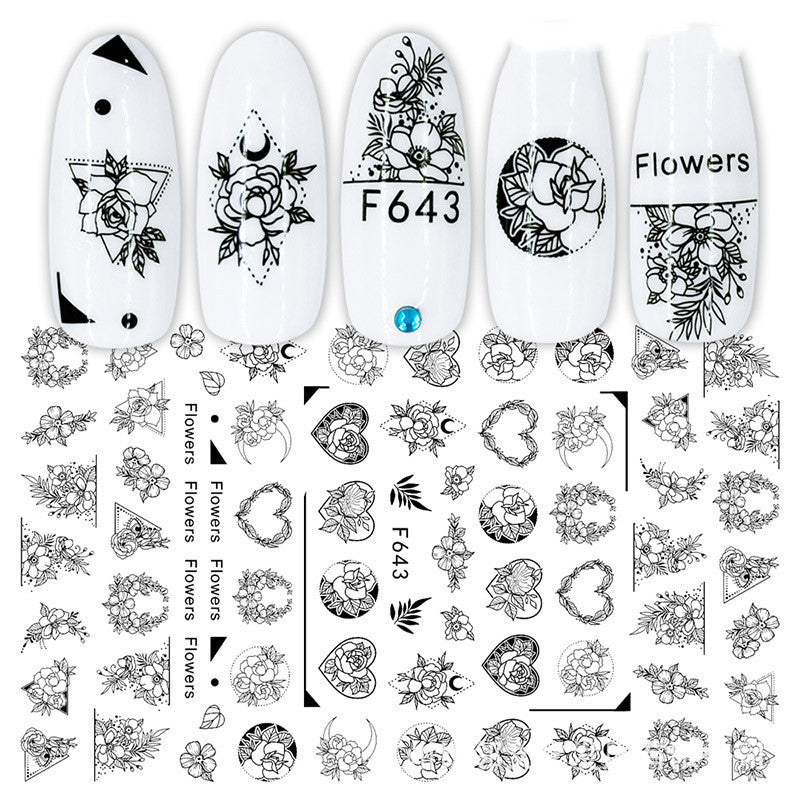Black and White Rose Nail Decals