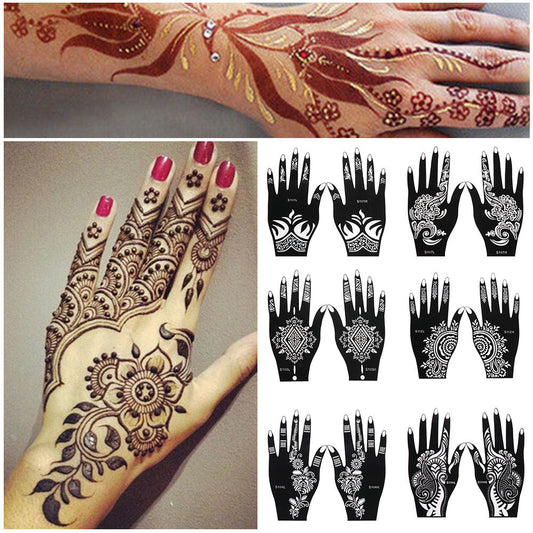 2 Sheets Temporary Hand Tattoo Decal Henna Stencil