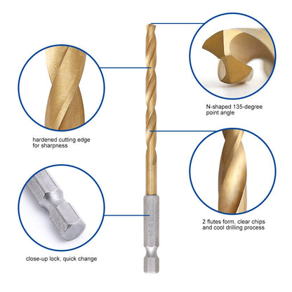 13-Piece HSS Titanium-Coated Hex Shank Drill Set