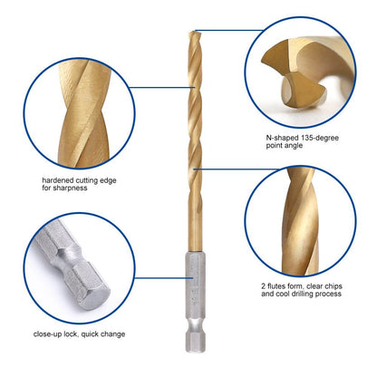 13-Piece HSS Titanium-Coated Hex Shank Drill Set