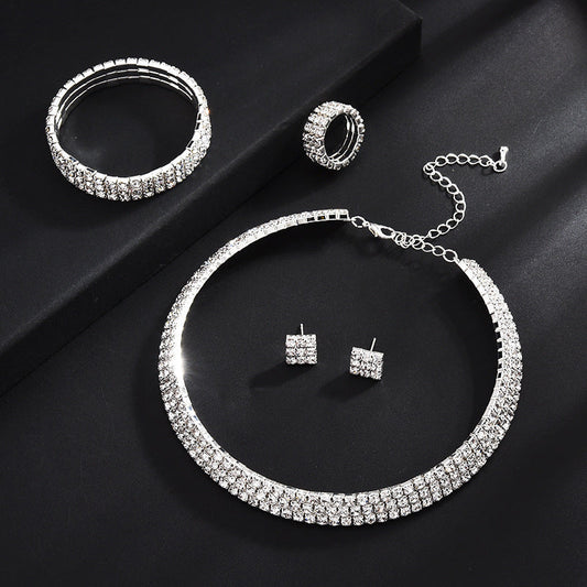 Elegant 2-Tone Diamond Beaded Necklace Set for Women with Round Geometry Claw Chain Design
