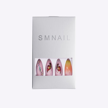 Simple Yellow Gradient Fake Nails Yellow Ballet Shoes Shape Manicure Nail Nail Piece Box