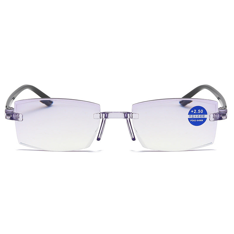 Frameless Diamond Cut Edge Reading Glasses Flat Anti-blue Light