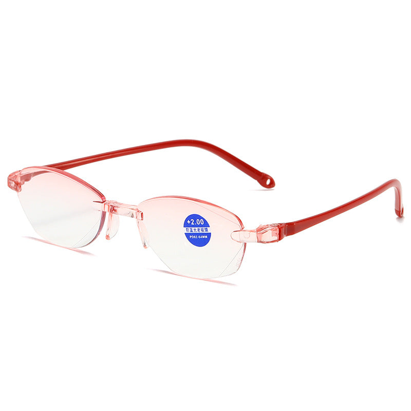 Frameless Diamond Cut Edge Reading Glasses Flat Anti-blue Light