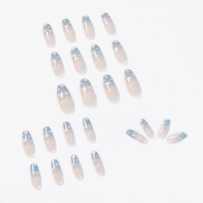 Gray Blue Cotton Cloud Wearing Nail Finished Soft Nail Fake Nail  Patch  Removable