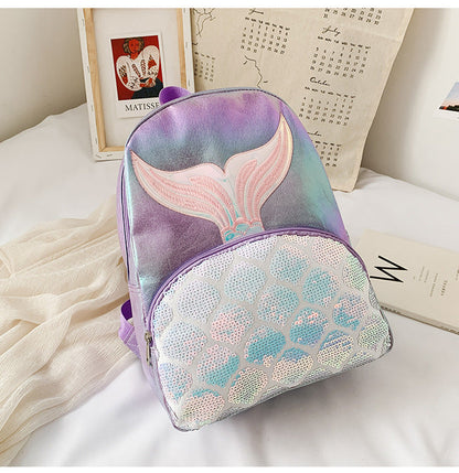 Fashion Korean Backpack Western School Student School Bag Laser Fish Tail Travel Bag