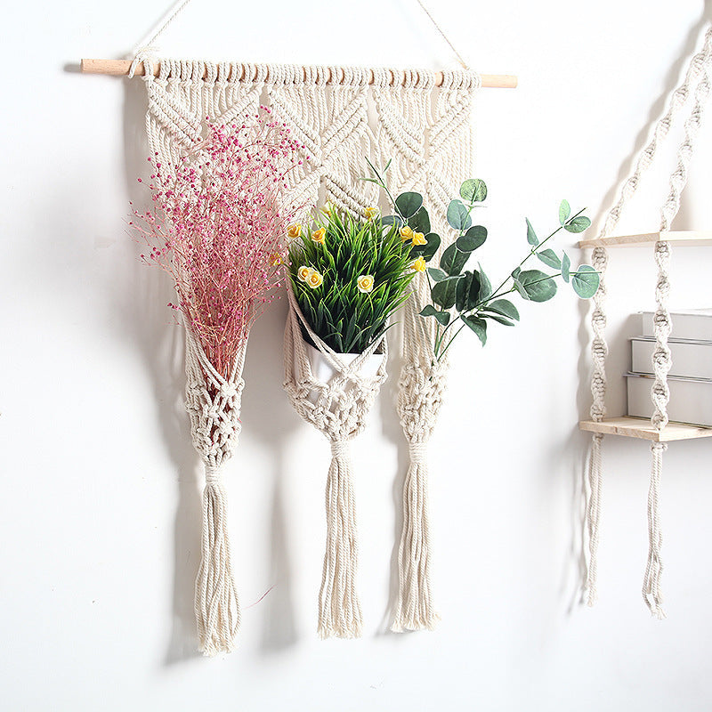 Woven Tapestry Bohemian Dried Flower Pot Rack