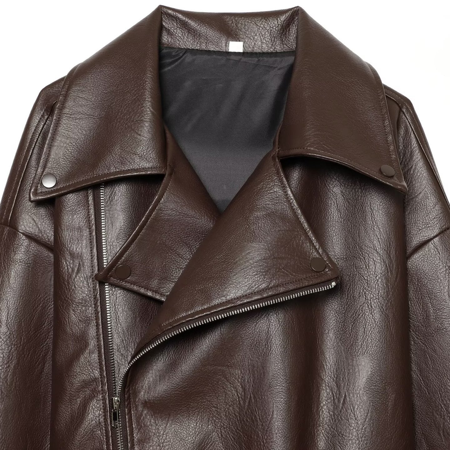 Elegant LapelneckLaceup Cropped Leather Jacket For Workwear