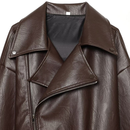 Elegant LapelneckLaceup Cropped Leather Jacket For Workwear